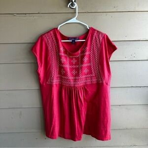 Gloria Vanderbilt Boho Short Sleeve Babydoll Blouse - Size XL - Embroidered